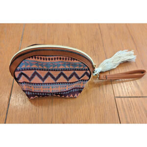 Pink/Brown Woven Wristlet Bag